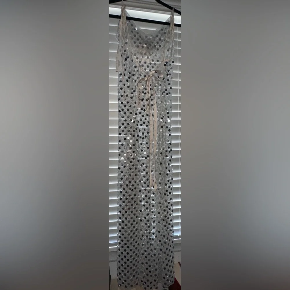 NWT For Love & Lemons Charelle Maxi Dress in Silver SIZE LARGE - Picture 7 of 11